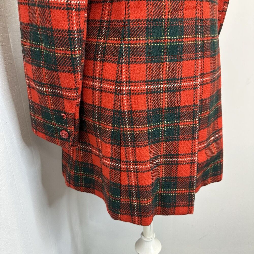 Pendleton Red Wool Tartan Plaid Pea Coat Jacket Fit and Flare Flattering Cut - Picture 12 of 16